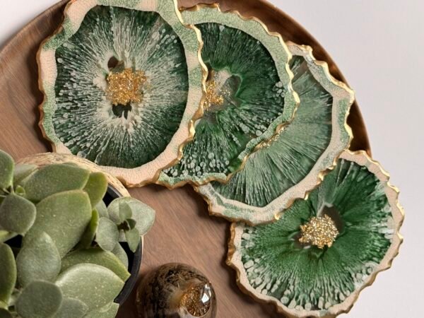 Emerald Bloom Handgemaakte Epoxy Onderzetters Set van 4