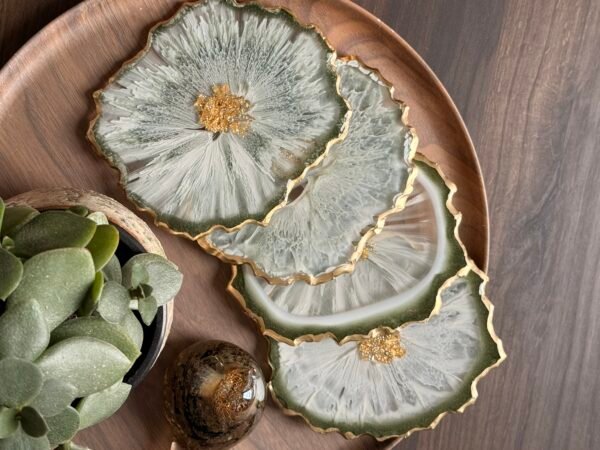 Misty Sage Bloom Handgemaakte Epoxy Onderzetters Set van 4