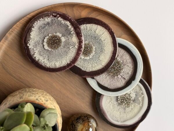 Moonstone Plum Epoxy Onderzetters Set van 4