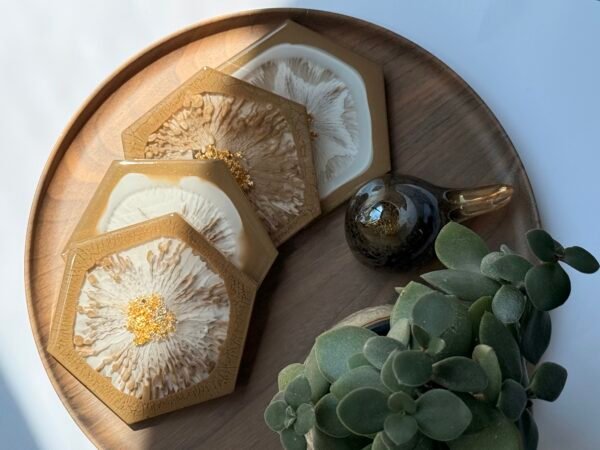 Golden Mocha Handgemaakte Epoxy Onderzetters Set van 4