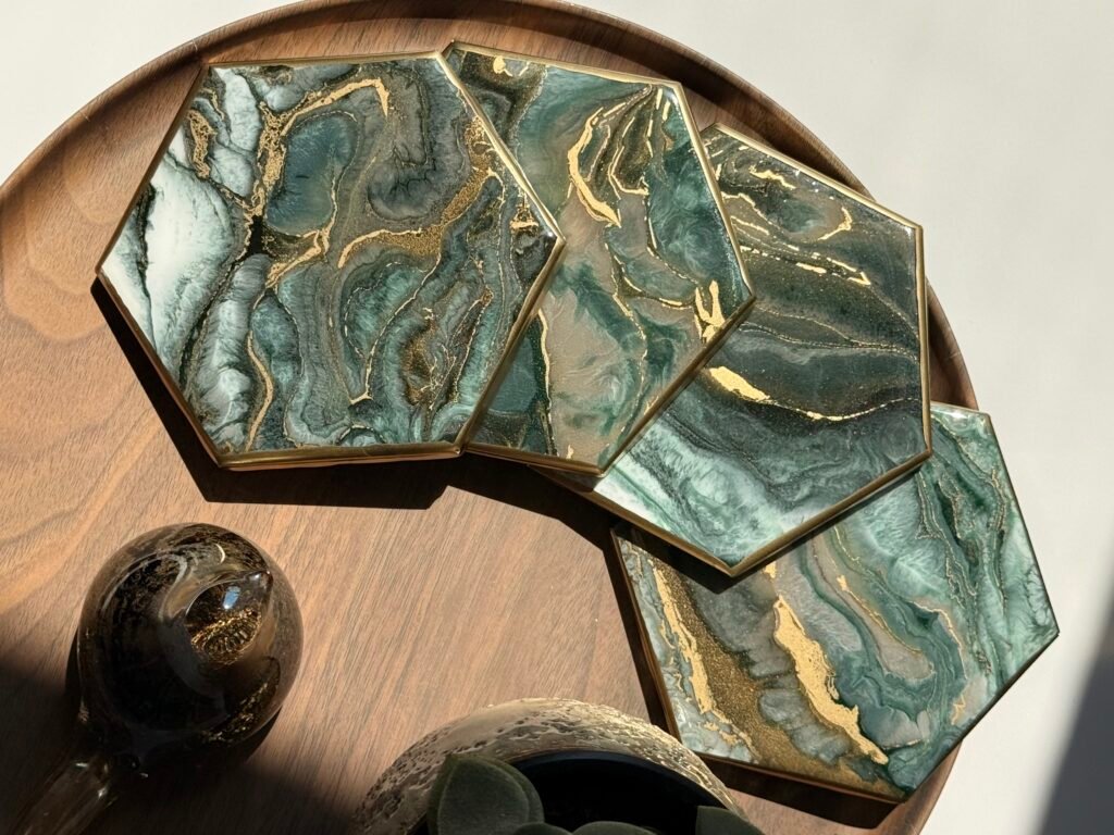 Forest handgemaakte epoxy onderzetters set van 4