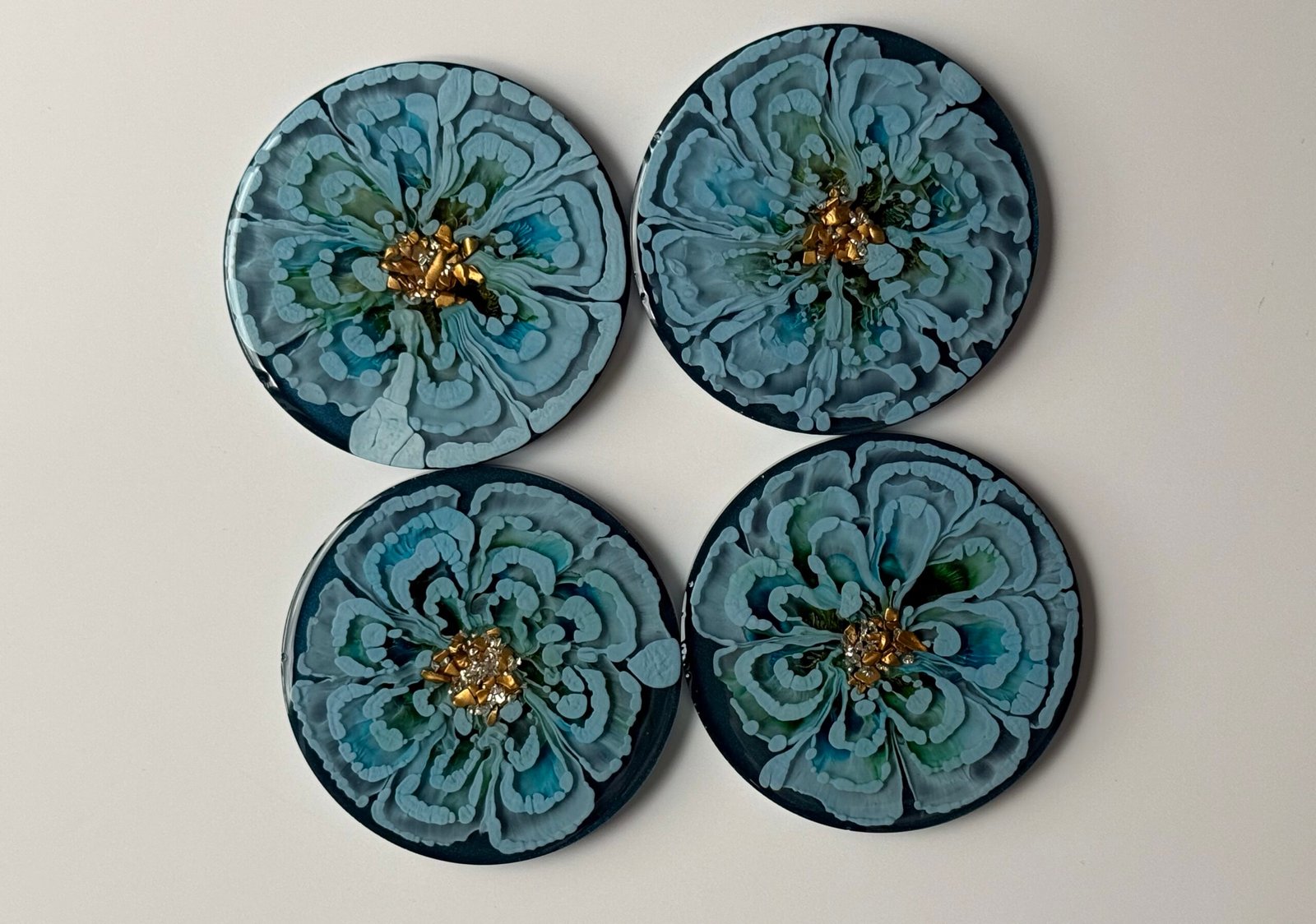 Blue Hydrangeas epoxy onderzetters set van 4
