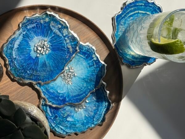 Ocean Mist handgemaakte epoxy onderzetters set van 4
